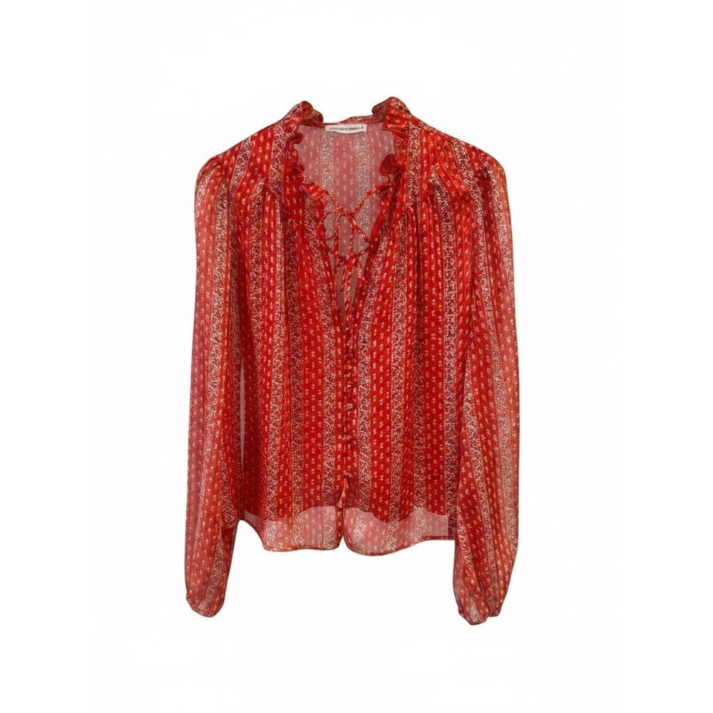 The East Order Blouse Sz Medium Front Ties Orange‎